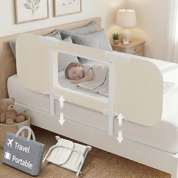 NUTIKAS 46" Bed Rails for Toddlers, Side Folding Baby Bed Rail Guard for Twin, Full, Queen & King Size Bed, Collapsible Kids Bedrail with Safety Anchor (Grey)