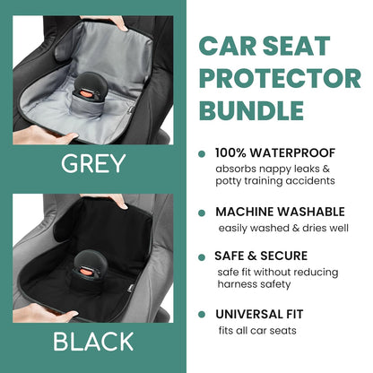 Lynmark® 2x Potty Training Car Seat Protector for Child Car Seat- Waterproof Soft Car Seat Piddle Pads for Toddlers, Baby- Travel-Friendly Washable Liner for Spills, Nappy Leak, Accident- Grey & Black