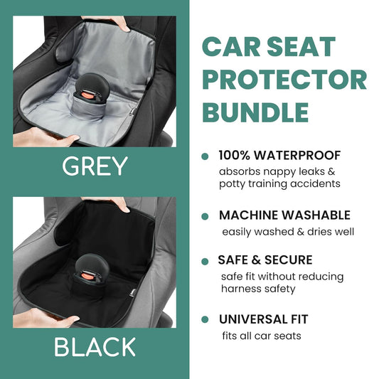 Lynmark® 2x Potty Training Car Seat Protector for Child Car Seat- Waterproof Soft Car Seat Piddle Pads for Toddlers, Baby- Travel-Friendly Washable Liner for Spills, Nappy Leak, Accident- Grey & Black