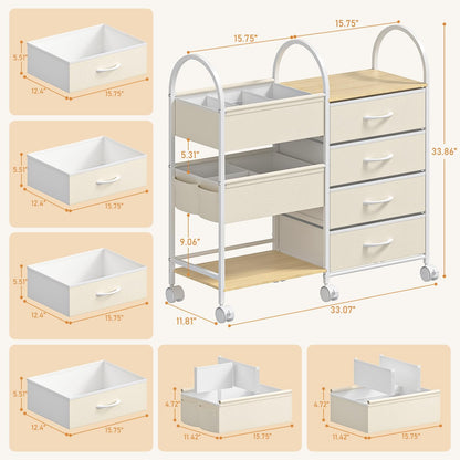 Baby Diaper Caddy Organizer Cart with Wheels, 4-Tier Rolling Diaper Cart with Dividers and Drawers, Multi-Layer Nursery Storage for Diapers & Baby Essentials