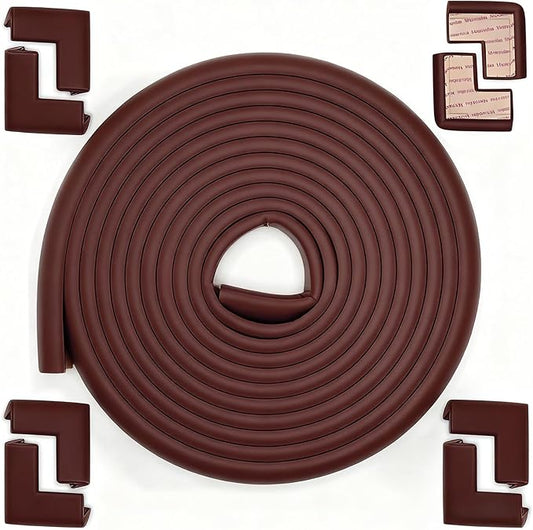 Furniture Edge Corner Protector (16.7ft Edge 8 Corners), Baby Proof Bumper Guards, Soft NBR Safety Pre-Taped Rubber Foam for Table, Desk, Fireplace (Brown)