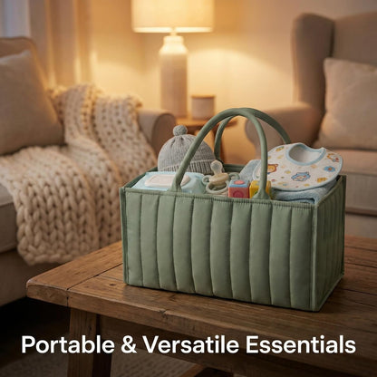Portable Baby Essentials Organizer, 15x10x7 Inch Diaper Caddy for Nursery Storage, Handy Car Organizer for Newborn Must Haves