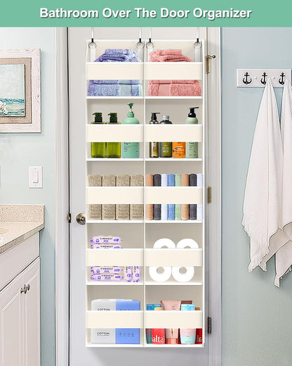 Heavy Duty Over The Door Organizer 5 Tiers, Extra Large Behind Door Storage of 10 Big Front & 10 Mesh Pockets, 80lb Weight Capacity, Hanging Doors Storage Organizer for Closet Bedroom Nursery, Grey