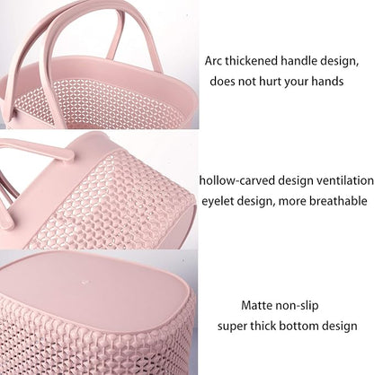 rejomiik Portable Shower Caddy Basket, Plastic Organizer Storage Tote with Handles Toiletry Bag Bin Box for Bathroom, College Dorm Room Essentials, Kitchen, Camp, Gym, Pink