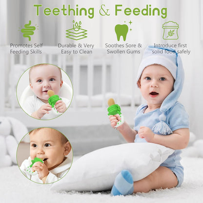 WAJIAYON Baby Fruit Feeder Pacifier | Infant Food Feeder Pacifier & Food Dispensing Spoon | Fresh Fruit Teethers for Babies | Silicone Feeder Baby,Mesh teethers for Babies Gifts for Boys and Girls