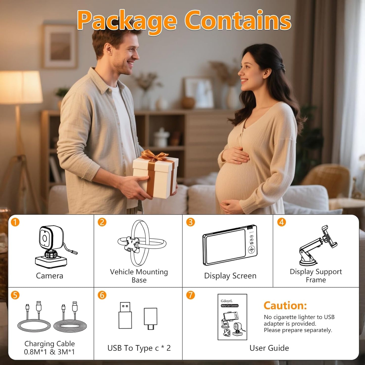 Wireless Baby Car Camera 5" HD 1080P IPS Anti-Glare Screen USB Powered, Temperature Alert, Night Vision & VOX Mode, 360° Rotatable Rear Facing Carseat Monitor Newborns Travel Essentials Gifts