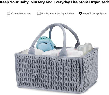 MOMIGO Baby Diaper Caddy Organizer - Fahion Mahua Water-resistent Nursery Storage Basket for Diapers and Baby Wipes, Diaper Stacker Car Organizer, newborn nursery Gift (Green)