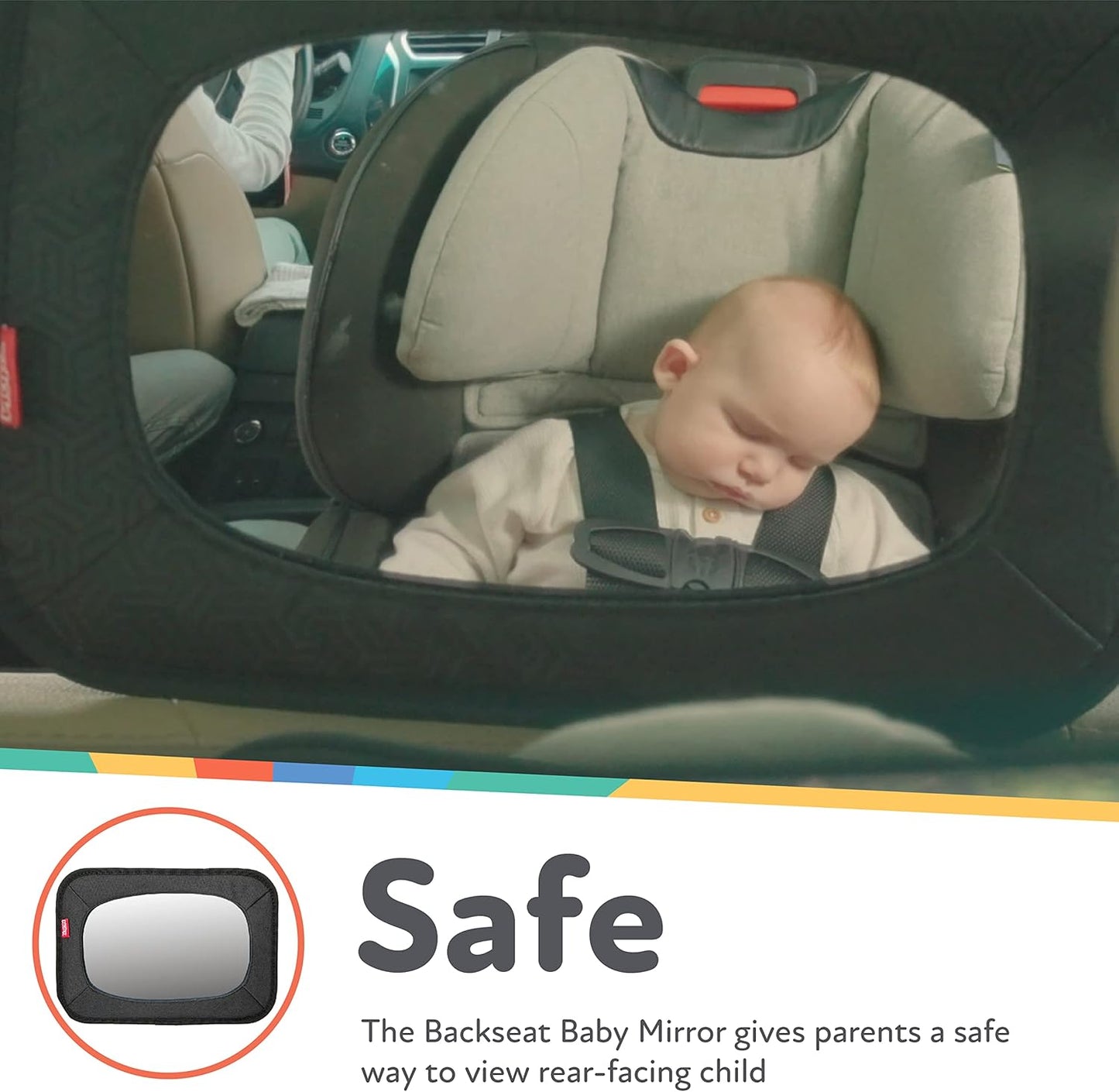 Nuby Shatterproof Rear Facing Backseat Baby Mirror, Black