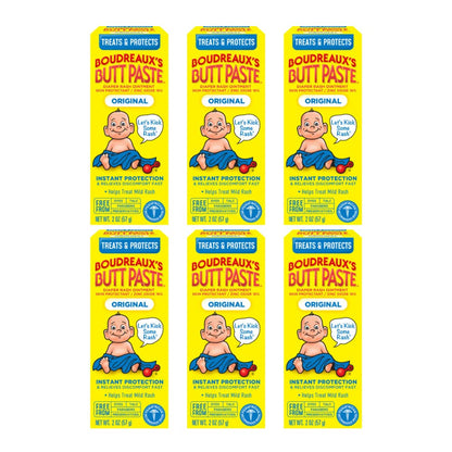 Boudreaux’s Butt Paste Diaper Rash Ointment, Baby Rash Cream Skin Protectant, Fast Relief for Diaper Rash, Soothing Barrier Cream, Original, 2 Ounce Tube (Pack of 6)
