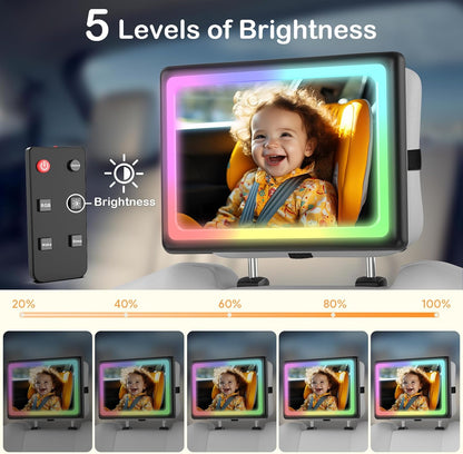 Baby Car Mirror with Light - Remote Control, 360° Adjustable, Shatter Resistant Car Seat Mirror - Clear Night Vision, Easy Installation for Rear Facing Infants