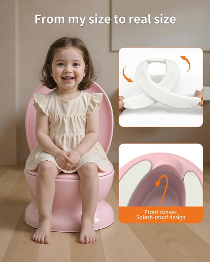 Realistic Potty Training Toilet - Flushing Sounds, Wipes Storage, Disposable Liners, Easy to Clean for Toddler Boys and Girls (Pink)