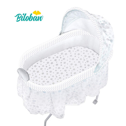 Bassinet Sheets Fit for Simmons Kids By The Bed City Sleeper Bassinet(Twins), Moses Basket and Hospital Bassinet, 100% Cotton, 2 Pack, Gray and White Print - Colors A