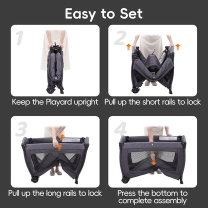 Pamo Babe Pack and Play with Bassinet Baby Playpen Foldable Playard with Changing Table Portable 4 in 1 Baby Playard