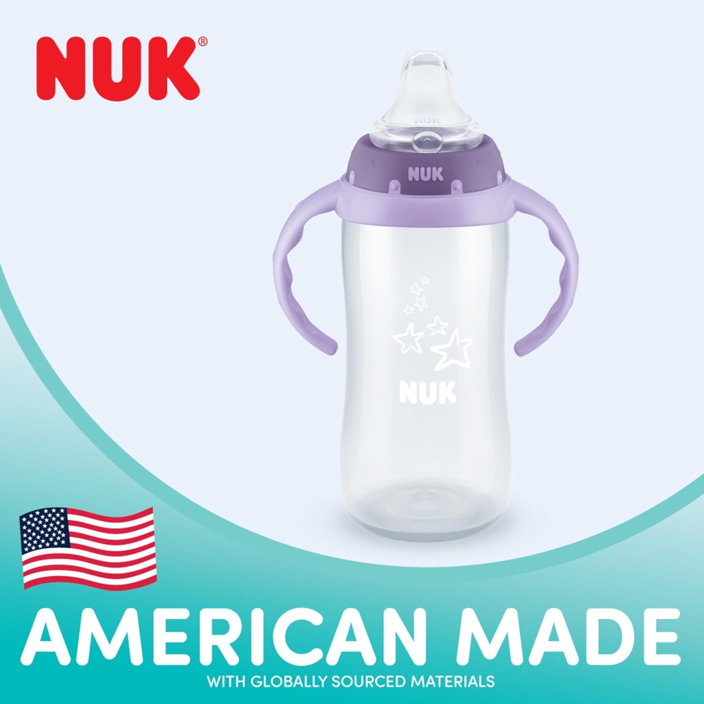 NUK First Choice Large Learner Cup 2.0, 10 oz. Sippy Cup with Handles, Spill Proof, Leak Proof Soft Straw Cup, 2-Pack