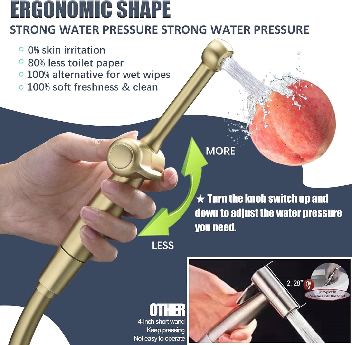 SonTiy Handheld Bidet Sprayer for Toilet, White Cloth Diaper Toilet Sprayer Attachment with Backflow Preventer, Adjustable Water Pressure Toilet Jet Spray for Feminine Wash