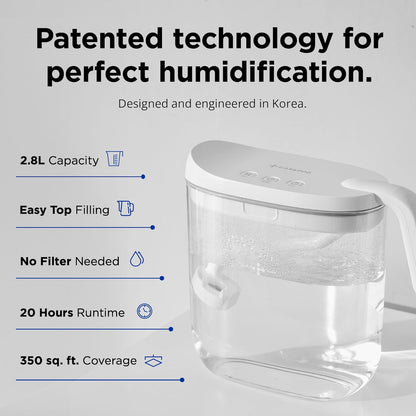 Carepod Mini 21P Ultrasonic Cool Mist Humidifier Whisper-Quiet Filter-Free Easy Clean - Only 3 Washable Parts to Clean, Auto Shut-off, 0.74gal 2.8l Tank, Nursery, Baby, Kids Bedrooms
