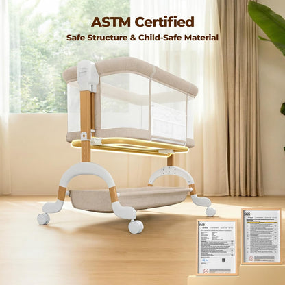 Ezebaby 3 in 1 Baby Bassinet Bedside Sleeper, Rocking Bassinet for Baby with Comfy Mattress & Breathable Full Mesh Sides, 7 Height Adjustable | Portable Crib for Newborns with Lockable Wheels