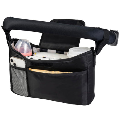 Tiny Twinkle Universal Stroller Organizer with Adjustable Strap - Waterproof Stroller Caddy Fits Baby Jogger, Nuna, Graco, Donna and Bugaboo Strollers（Black）