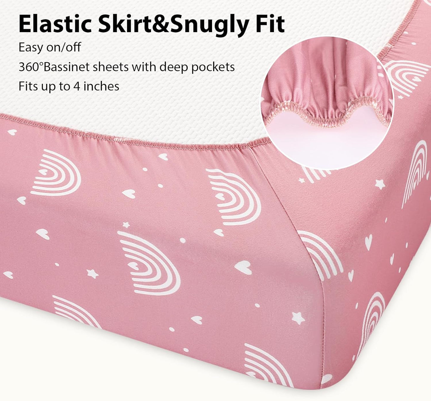 Baby Bedside Bassinet Sheets Girl, 33”x20” Compatible with Baby Delight Dream On Me & Most Rectangle Bedside Sleeper Bassinet Mattress, Super Soft Microfiber Pink Butterfly Flower
