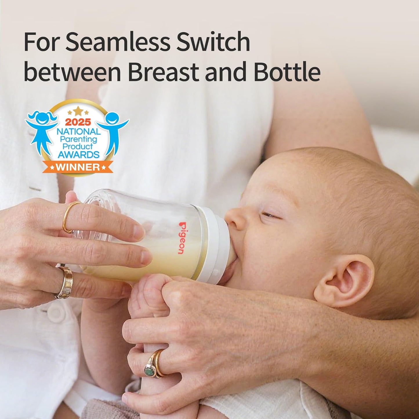 Pigeon Glass Nursing Bottle Wide Neck, Anti-Colic, Streamlined Body, Natural Feel, Easy to Clean, Heat-Resistant, 8.1 Oz (Pack of 2), Includes 2pcs M Nipples (3m+)