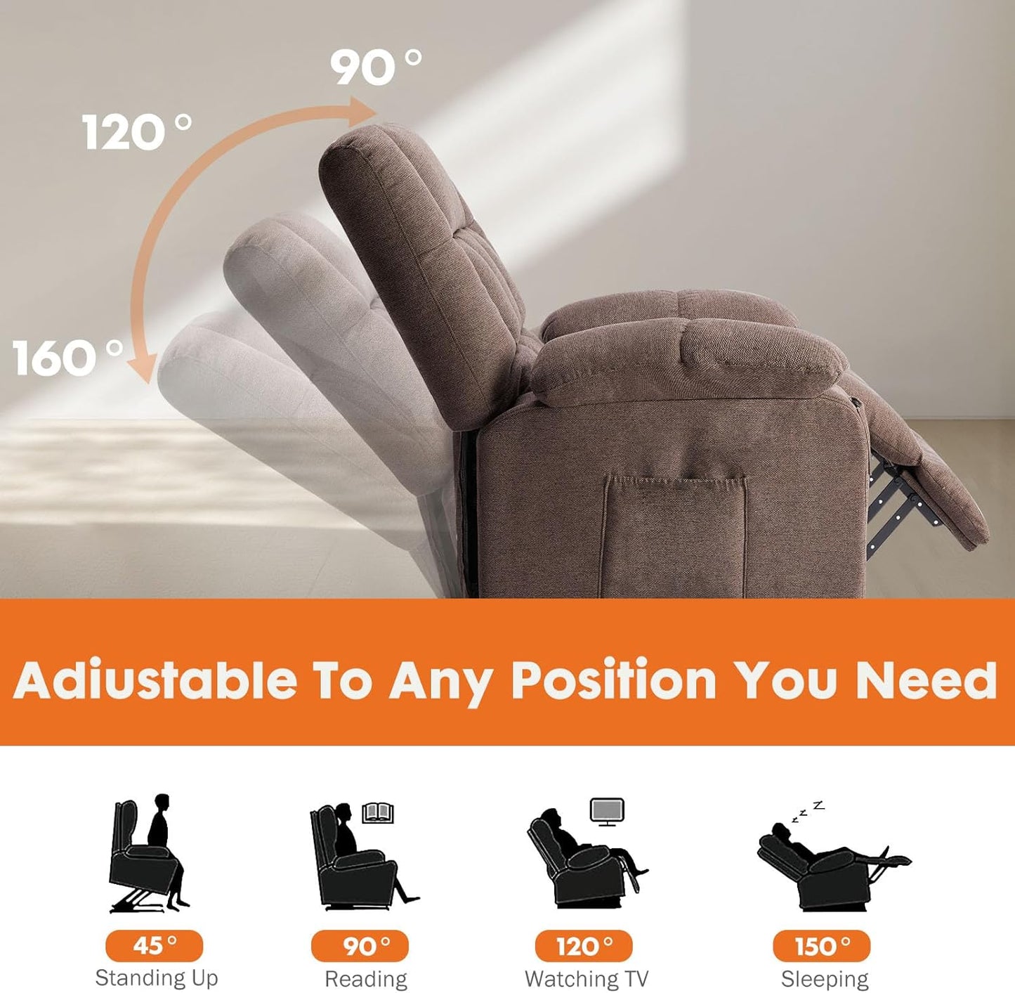 Sweetcrispy Recliner Chair, 360 Swivel Rocker Chair for Adults, Glider Rocker Recliners, Nursery Chairs for Living Room, High Back, Upholstered Deep Seat, Classical Brown