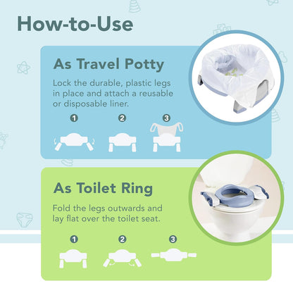 Kalencom Potette Plus 2-in-1 Travel Potty and Trainer Seat - Dual-Purpose Potty Training Toilet Seat - Portable Potty for Toddler Travel - with Durable, Lock-in Legs and Splash Guard - Pastel Mint