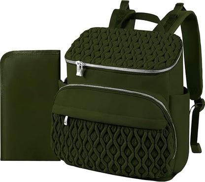 Baby Diaper Bag Backpack, Expandable Baby Bag for Girl Boy, Travel Diaper Backpack with Insulated Pocket, Changing Pad, Quilted Diaper Bag for Mom Dad, Newborn Baby Essentials Army green