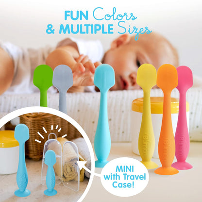 Bumco Mini Baby Diaper Cream Spatula with Case - BPA-Free Silicone Diaper Spatula with Suction Cup, Wipe-Clean Baby Bum Brush, Mom-Invented Butt Paste Applicator (Blue)