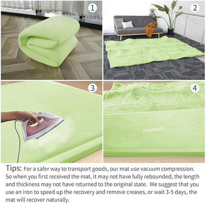 Huloo Sleep Baby Play Mat for Floor,1.3"Thick Elasti-Foam 50x50 Playpen Mat for Toddlers Infant kids,Water-Repellent Soft Velvet for Tummy Time,Non-Slip Backing for Crawling,Tatami Style(Light Green)