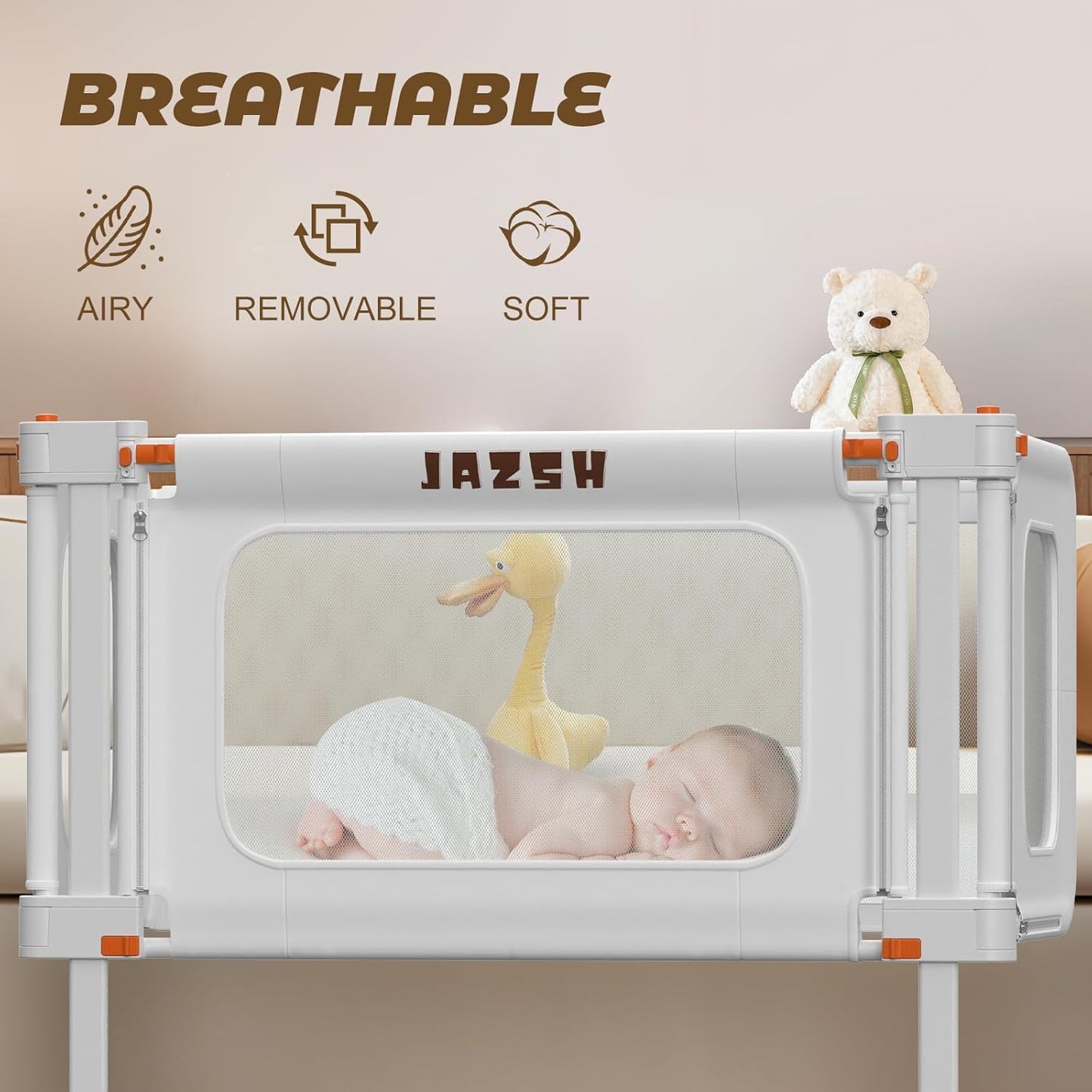 3 in 1 Bedside Bassinet, 69.26" x 19.29" Baby Bassinets Bedside Sleeper with Mosquito Net + Storage Bag + Child Lock, Baby Crib & Toddler Bed Rails for Twin, Full, Queen, King Size, Beige