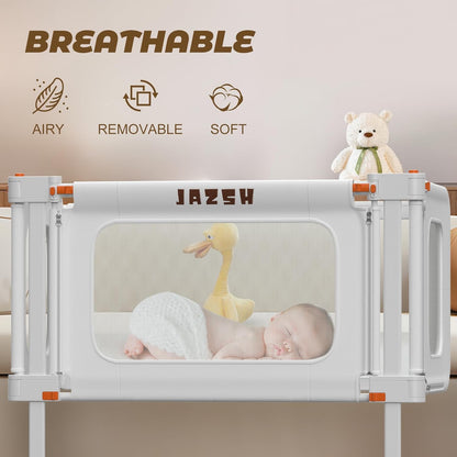 3 in 1 Bedside Bassinet, 69.26" x 19.29" Baby Bassinets Bedside Sleeper with Mosquito Net + Storage Bag + Child Lock, Baby Crib & Toddler Bed Rails for Twin, Full, Queen, King Size, Beige
