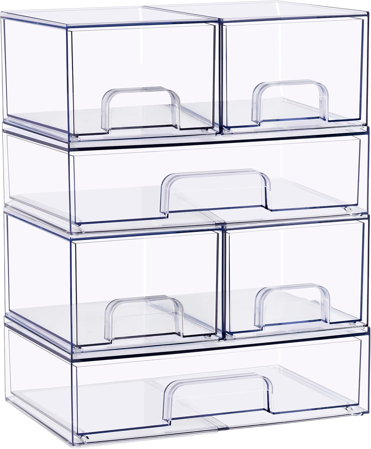 Sorbus Stackable Acrylic Storage Drawers – 2 Small + 2 Tall + 1 Wide – 5 Pack Clear Plastic Organizer Bins for Baby Bottles, Makeup, Bathroom & Vanity, Pull-Out Drawer Design for Kitchen Cabinets