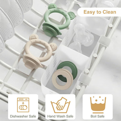 WAJIAYON Baby Breastmilk Popsicle Molds & Baby Fruit Feeder (4 Pack), Infant Food Freezer Tray Storage Containers, Silicone Teething Pacifier Feeder and Teether for Babies,Boys and Girls-Pink&Purple