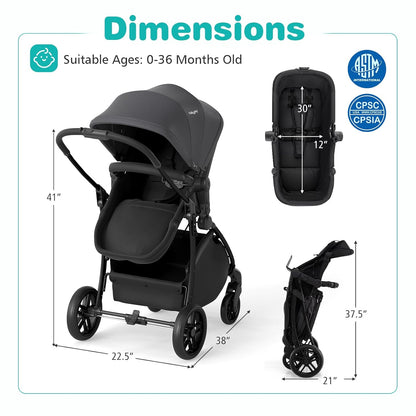 BABY JOY 2 in 1 Baby Stroller, High Landscape Convertible Bassinet Stroller with Reversible Seat, Adjustable Backrest & Canopy, Foldable Pushchair Pram Stroller for Newborn Toddler 0-36 Months (Black)