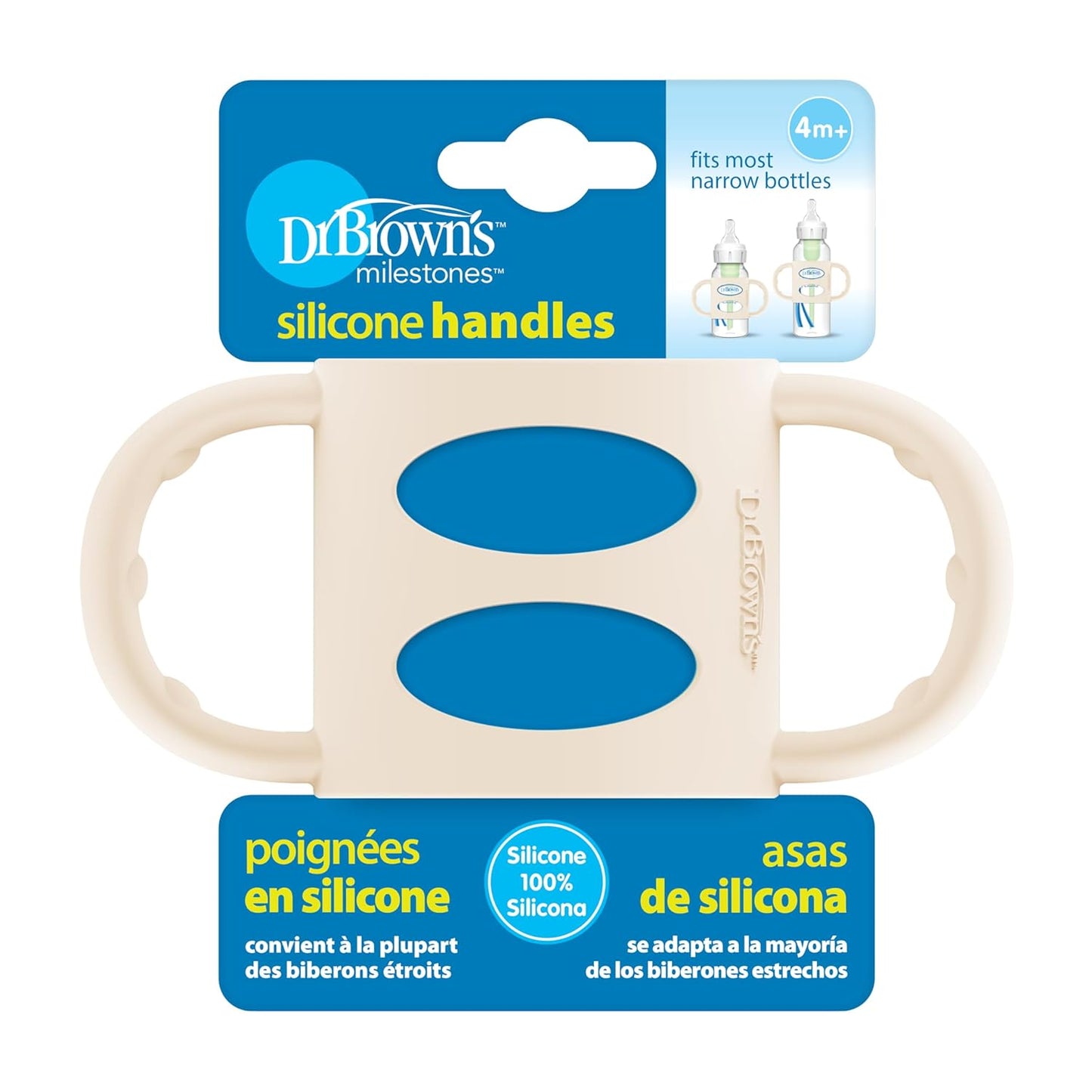 Dr. Brown's Narrow Baby Bottle Handles, 100% Silicone, Easy Grip Removable Handles for Bottle to Sippy Cup Transition, Blue, 4m+