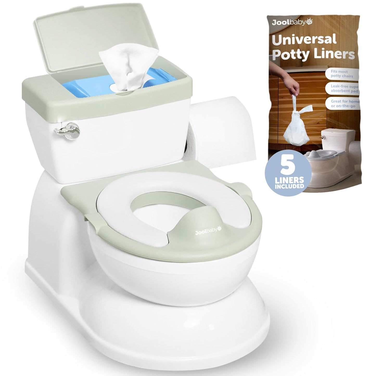 Real Feel 2-in-1 Potty with Wipes Storage, Flushing Sounds & Disposable Liners - Realistic Toilet - Easy to Clean & Assemble - Jool Baby (Gray)