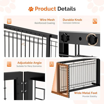 Bonnlo Free Standing Dog Gate, 37" - 68" Wide Pet Gate for Fireplace Stairs Doorways, Metal Adjustable Pet Fence Indoor, Christmas Tree Gate (Metal-Black)