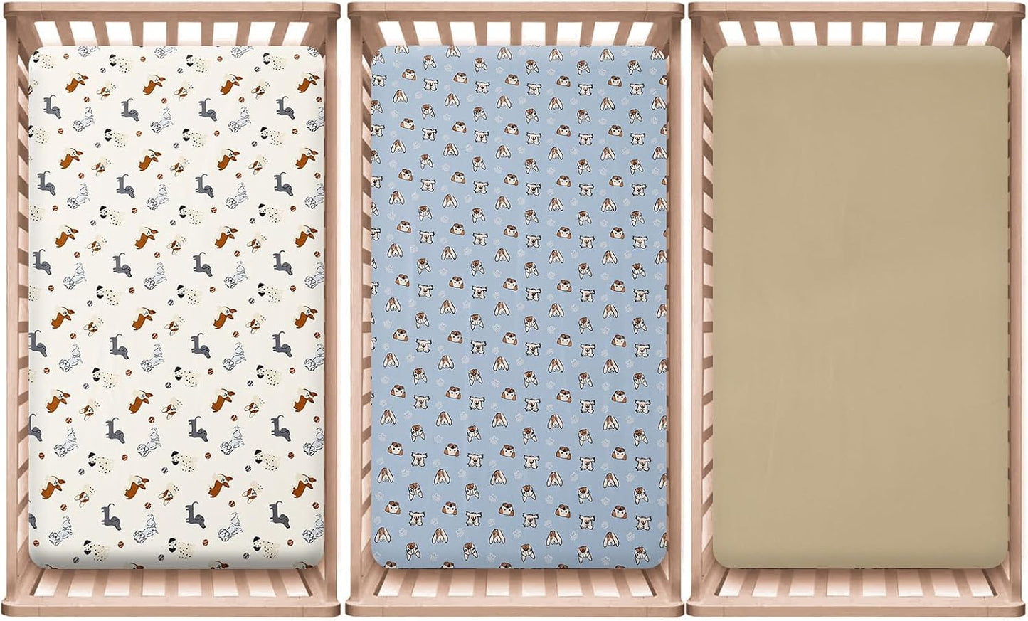PHF 3 Pack Soft Mini Crib Sheets, Floral & Animal Pack N Play Sheets for Baby Boys Girls, No Slip Universal Fit for Pack N Play, Playard, Portable and Mini Crib Mattresses,Floral & Animal