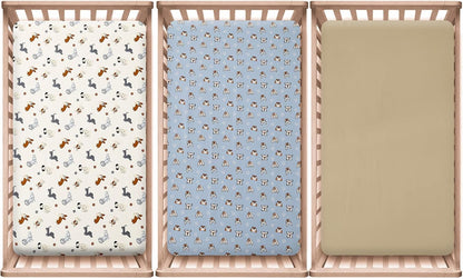 PHF 3 Pack Soft Mini Crib Sheets, Floral & Animal Pack N Play Sheets for Baby Boys Girls, No Slip Universal Fit for Pack N Play, Playard, Portable and Mini Crib Mattresses,Floral & Animal