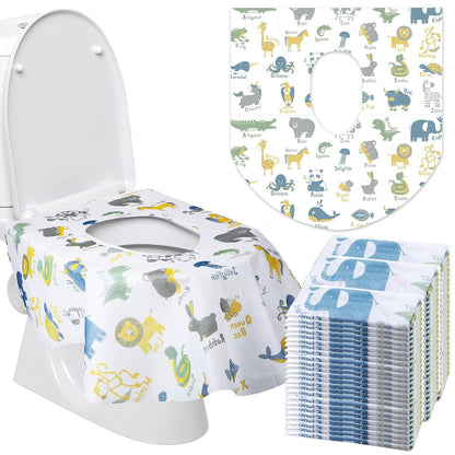 50 Packs Disposable Toilet Seat Covers Extra Large Individually Wrapped for Kids and Adults, Portable Non Slip Waterproof Potty Seat Covers for Toddlers Potty Training, Travel (Rainbow)