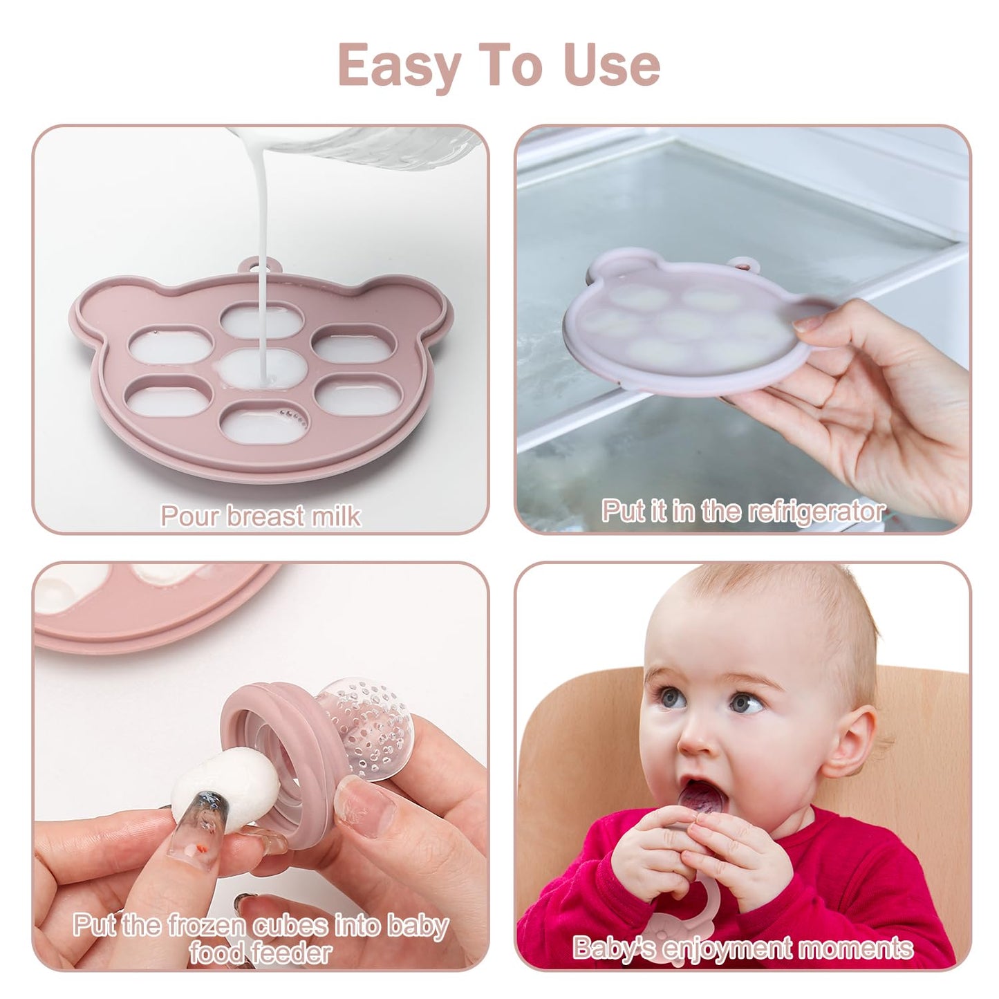 MISSLILI Baby Silicone Fruit Food Feeder Pacifier & Breastmilk Popsicle Freezer Molds,BPA Free Baby Food Storage Containers Frozen Ice Tray for Baby Feeding Safely, Infant Fruit Teething Toy (Blue)