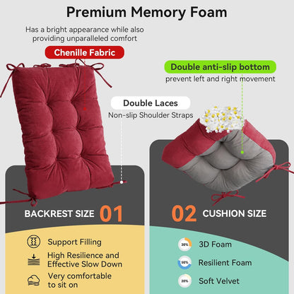 Millsilo Rocking Chair Cushions 3-Piece Set with Neck Pillow, Indoor Rocker Comfortable Tufted Non-Slip Pads with Ties, High-Density Foam Cushion for Adirondack Glider Chair, Orange, 52 x 19 x 4 Inch