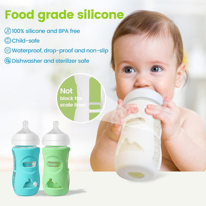 3 Pack Silicone Sleeves for Philips Avent Natural Glass Baby Bottles, Food Grade Silicone Anti Breakage Baby Bottles Holder, Compatible with Philips Avent Glass Natural Baby Bottle 8oz