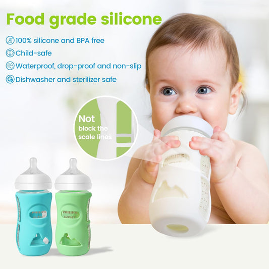 3 Pack Silicone Sleeves for Philips Avent Natural Glass Baby Bottles, Food Grade Silicone Anti Breakage Baby Bottles Holder, Compatible with Philips Avent Glass Natural Baby Bottle 8oz