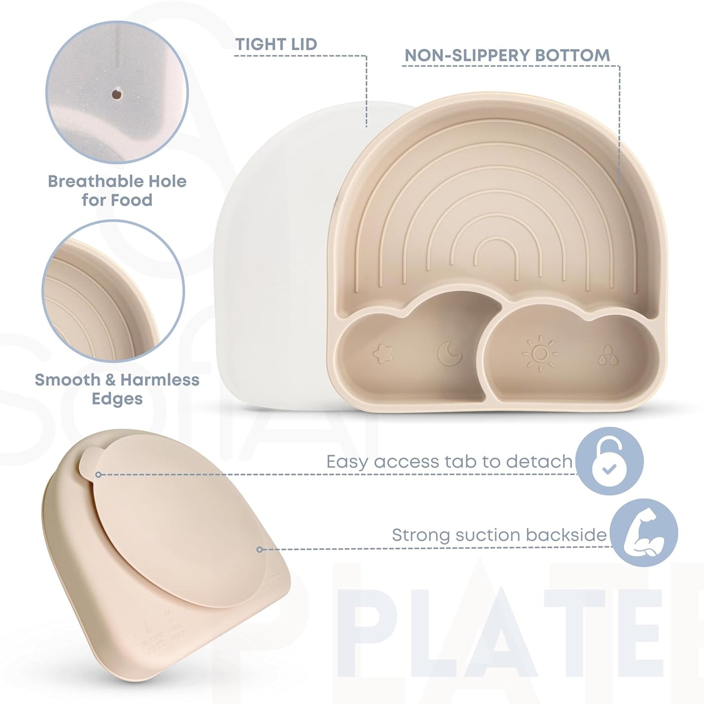 BPA-Free Non-Toxic Silicone Baby Feeding Set – Suction Plate, Bowl, Bib & Cup – 11-Piece Baby Led Weaning Set for Ages 6-18 Months – Eco Gift Bag (Dusty Blue)