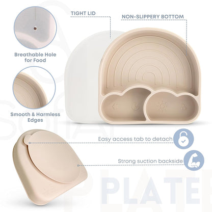 BPA-Free Non-Toxic Silicone Baby Feeding Set – Suction Plate, Bowl, Bib & Cup – 11-Piece Baby Led Weaning Set for Ages 6-18 Months – Eco Gift Bag (Dusty Blue)