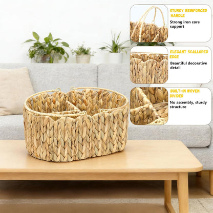 Large Baby Diaper Caddy Organizer, Portable Wicker Water Hyacinth Storage Basket with Handles and Divided Sections, Nursery Tray for Diapers Baby Essentials, Baby Shower Gifts