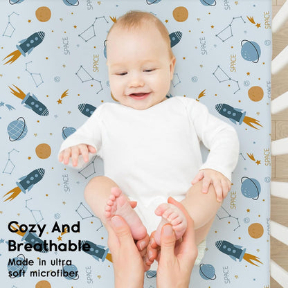 Yoofoss Pack and Play Sheets Fitted, Mini Crib Sheets 2-Pack for Pack N Play Mattress, Stretchy Playard Sheet, Soft and Breathable Green+Giraff