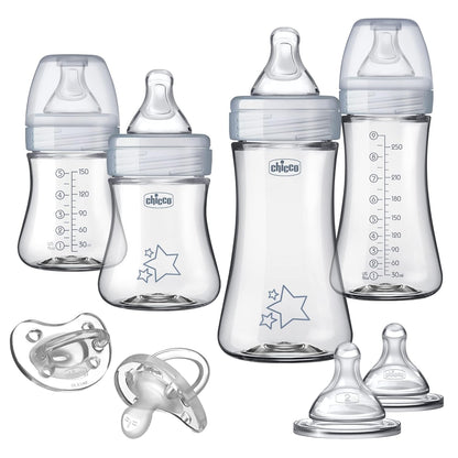 Chicco Duo 9oz Hybrid Baby Bottle, Real Glass Inside, Lightweight Plastic Outside, Patented Invinci-Glass Technology, Intui-Latch Nipple, 2-Pack, Clear/Pink