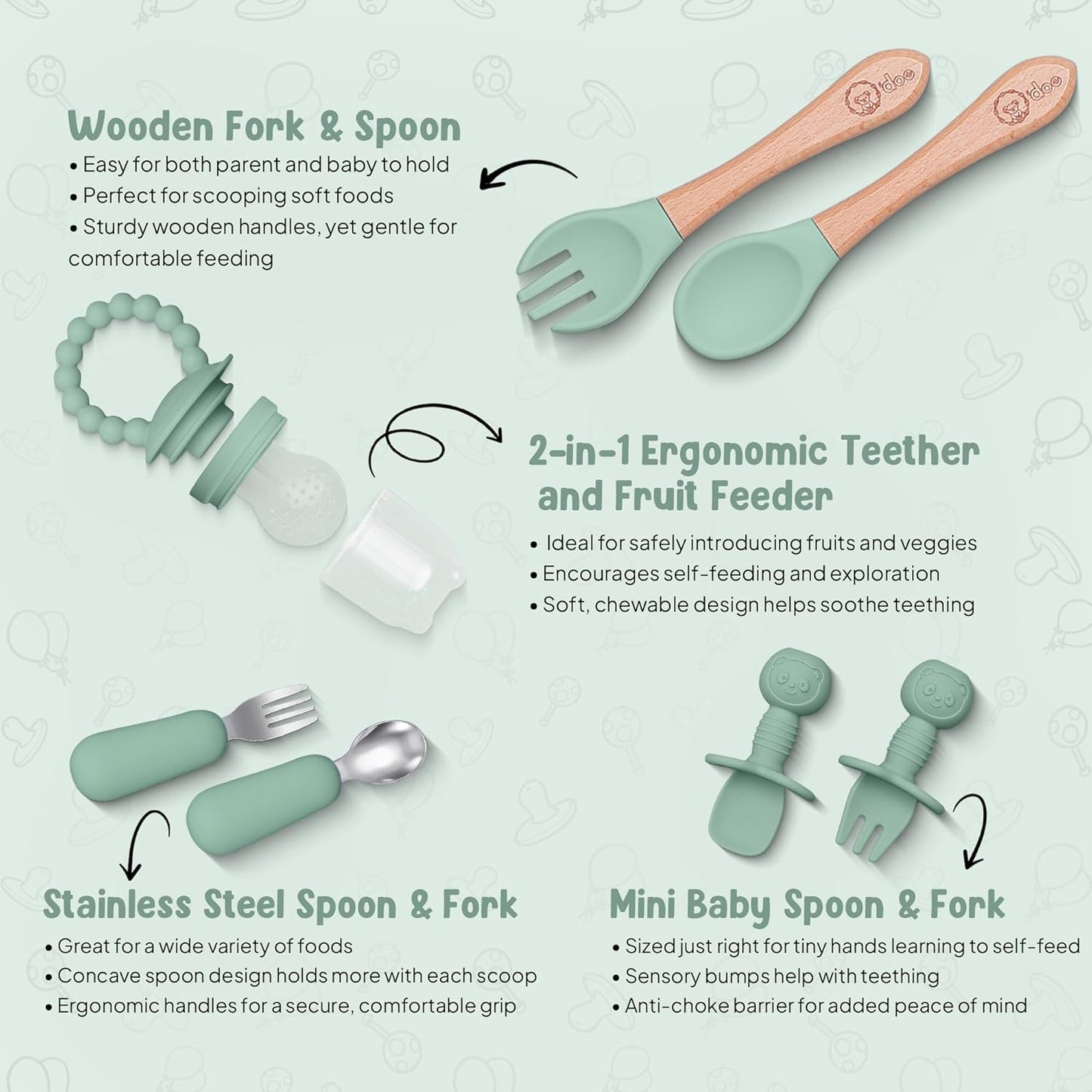 O'doe 17-Piece BPA-Free Silicone Baby Feeding Set | Thick & Soft Suction Plates, Baby Bowls, Wooden Fork & Spoon, and More | Make Mealtime Fun and Easy for Your Little One (Purple, V2)